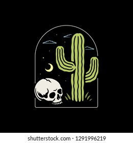 SKULL AND CACTUS BADGE COLOR BLACK BACKGROUND