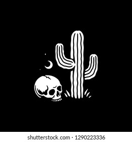 SKULL AND CACTUS BLACK BACKGROUND