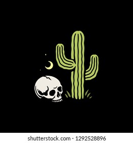 SKULL AND CACTUS COLOR BLACK BACKGROUND