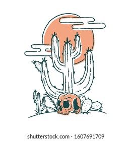 Skull Cactus Desert Graphic Illustration Vector Art T-shirt Design