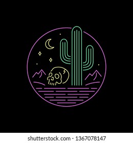 SKULL AND CACTUS NEON BADGE BLACK BACKGROUND