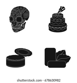 Skull, cake and other web icon in black style. can, gum icons in set collection.
