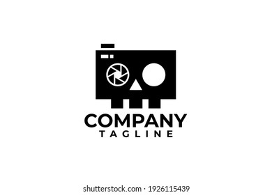 skull camera photography logo. vector illustration with a horror themed