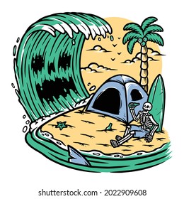 skull camping on the beach