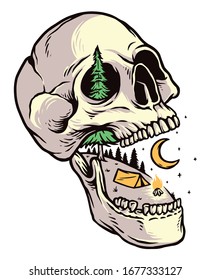 Skull camping vector illustration design