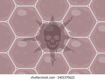 Skull with Cancer cells. A normal cell converts to cancer because of mutation or other external effect (solar radiation). The importance of annual medical check and dna test for underlying risk for tumors concept.