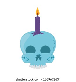 skull with candle, cinco de mayo mexican celebration vector illustration flat style icon