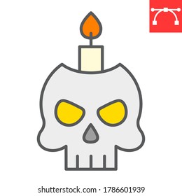 Skull with candle color line icon, halloween and scary, halloween skull sign vector graphics, editable stroke filled outline icon, eps 10