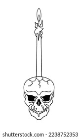 A skull and candle  Gothic  Drawing white background 