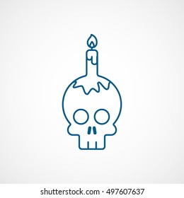 Skull And Candle Halloween Concept Blue Line Icon On White Background