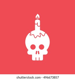 Skull And Candle Halloween Concept Flat Icon On Red Background