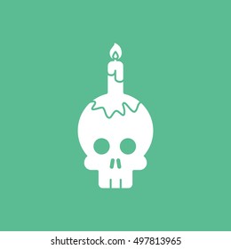 Skull And Candle Halloween Concept Flat Icon On Green Background