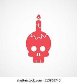 Skull And Candle Halloween Concept Red Flat Icon On White Background