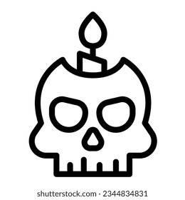 Skull with candle, halloween spooky candlestick line icon, halloween concept, deco vector sign on white background, outline style icon mobile concept web design. Vector graphics.