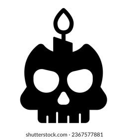 Skull with candle, halloween spooky candlestick solid icon, halloween concept, deco vector sign on white background, glyph style icon for mobile concept and web design. Vector graphics