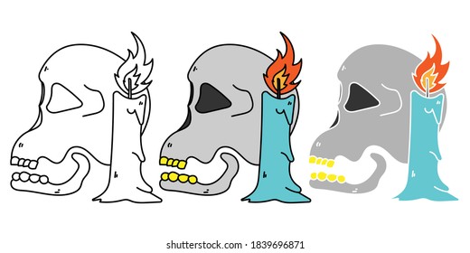skull and candle hand drawn design vector
