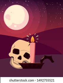 skull and candle happy halloween celebration