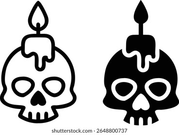 Conjunto de Ícones de Vela de Caveira, Ilustração de Vetor de Silhueta de Cabeça Assustadora de Halloween