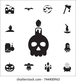 Skull with candle icon. Set of Halloween icons on white background
