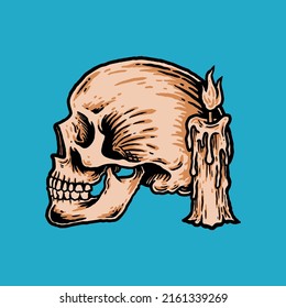 Skull Candle Illustration T  shirt Design