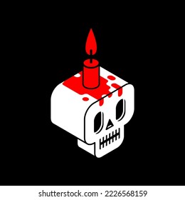 Calavera con vela aislada. Una vela mágica para el ritual. Accesorio de bruja