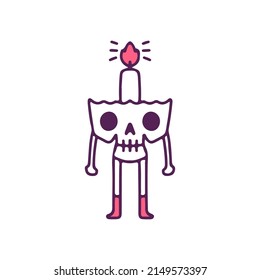 Skull with candle mascot, illustration for t-shirt, street wear, sticker, or apparel merchandise. With doodle, retro, and cartoon style.