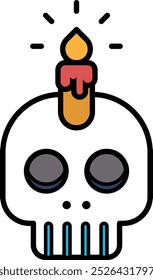 A skull with a candle on top of it