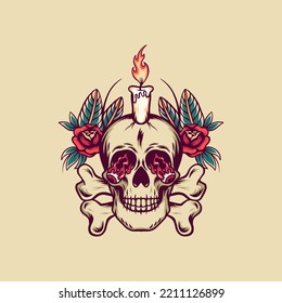 Skull And Candle Retro Illustration