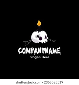 Skull and candle with spader web halloween logo design icon element vector