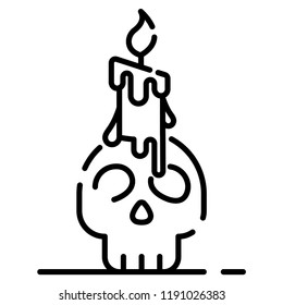 Skull with candle vector illustration in line stroke design