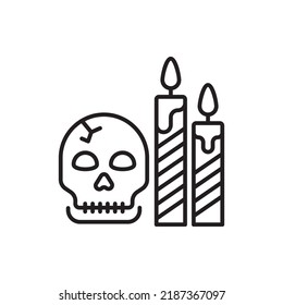 Ilustración de diseño de iconos de esquema del vector de la vela de cráneo. Símbolo de Halloween sobre fondo blanco archivo EPS 10