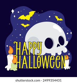 Skull and candles Happy Halloween poster Vector illustration