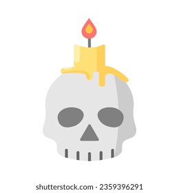 
Skull candles. Human skull with a candle. Halloween symbols. Human skull candlestick. Vector cartoon isolated on white background.
