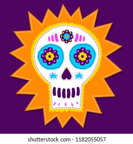 Skull Candy vector illustration, day of the dead floral elements hand craftsmanship style