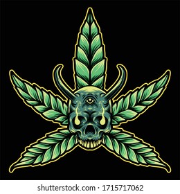 skull and cannabis detailed illustration vector