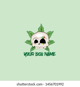 Skull and Cannabis Leaves Logo Concept 