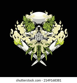 skull with cannabis streetwear design for tshirt