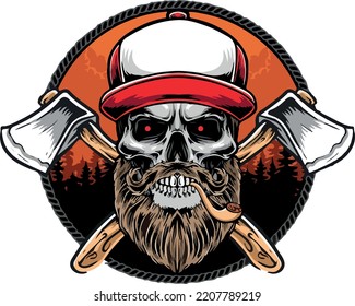 Skull with Cap, Ax and Background