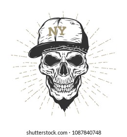 Skull With The Cap isolated on white background.Vector illustration.