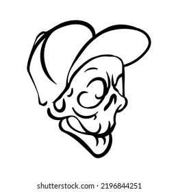 Skull in a cap line art. Vector logo or icon illustration isolated on white background.