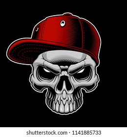 Skull with cap on dark background. 