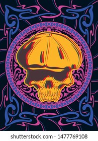 Skull in a Cap Psychedelic Art Poster, Decorative Background Template