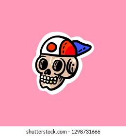 Skull in a cap sticker. Funny sticker.
