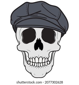 skull with cap. vector drawing, isolated, white background.