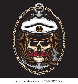 skull captain with anchor vector