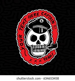 Skull Captain Badge Logo Design Hand Drawing