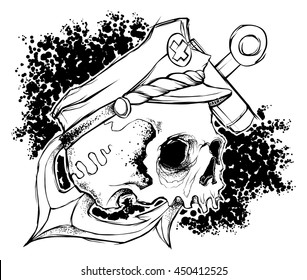 skull with captain hat and anchor