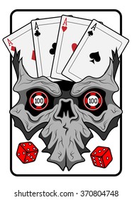 Skull with cards and dice.Vector illustration.