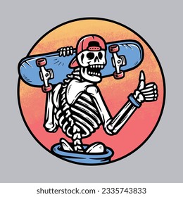 skull carrying a skateboard illustration