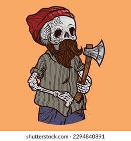 skull cartoon axe bread cute sticker
